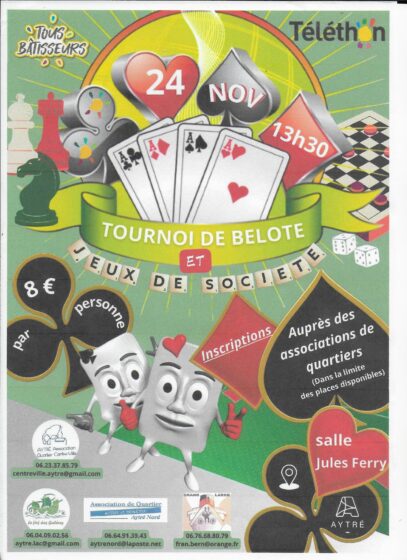 Téléthon – Tournoi de Belote – 24 Novembre 2024