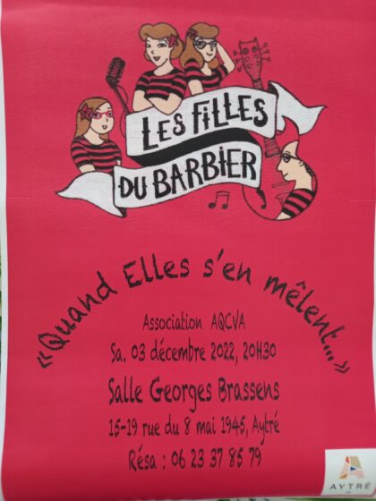 Spectacle musical, Les filles du barbier. 03 Décembre 2022. Salle Georges Brassens. 20h30 TARIF ADHERENT 8 €  – NON ADHERENT 10 €